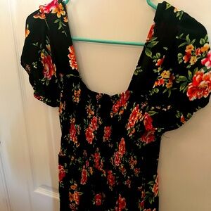 Floral Black Dress with Red and Orange Flowers